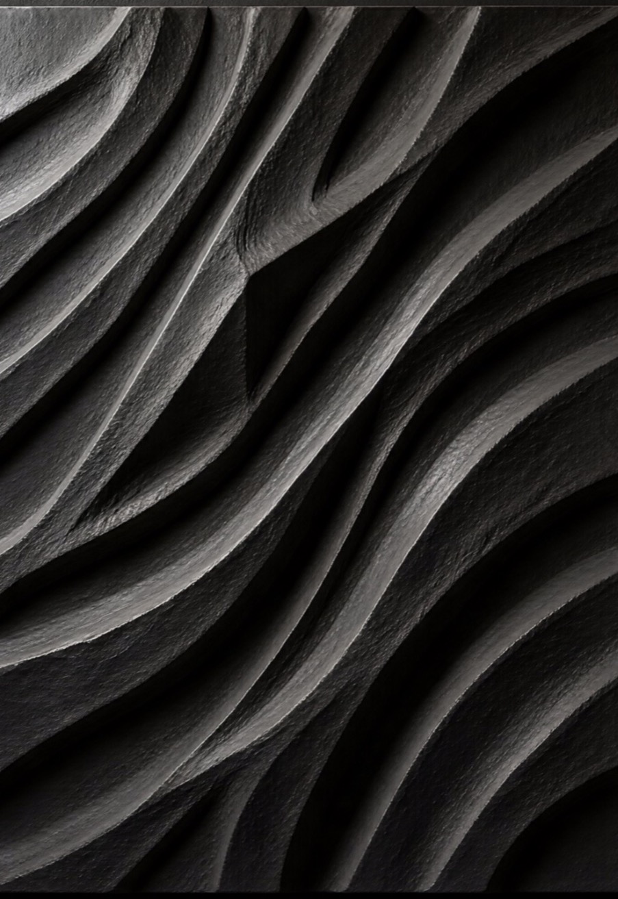 Charcoal sculptural 3D relief wall art with deep shadows