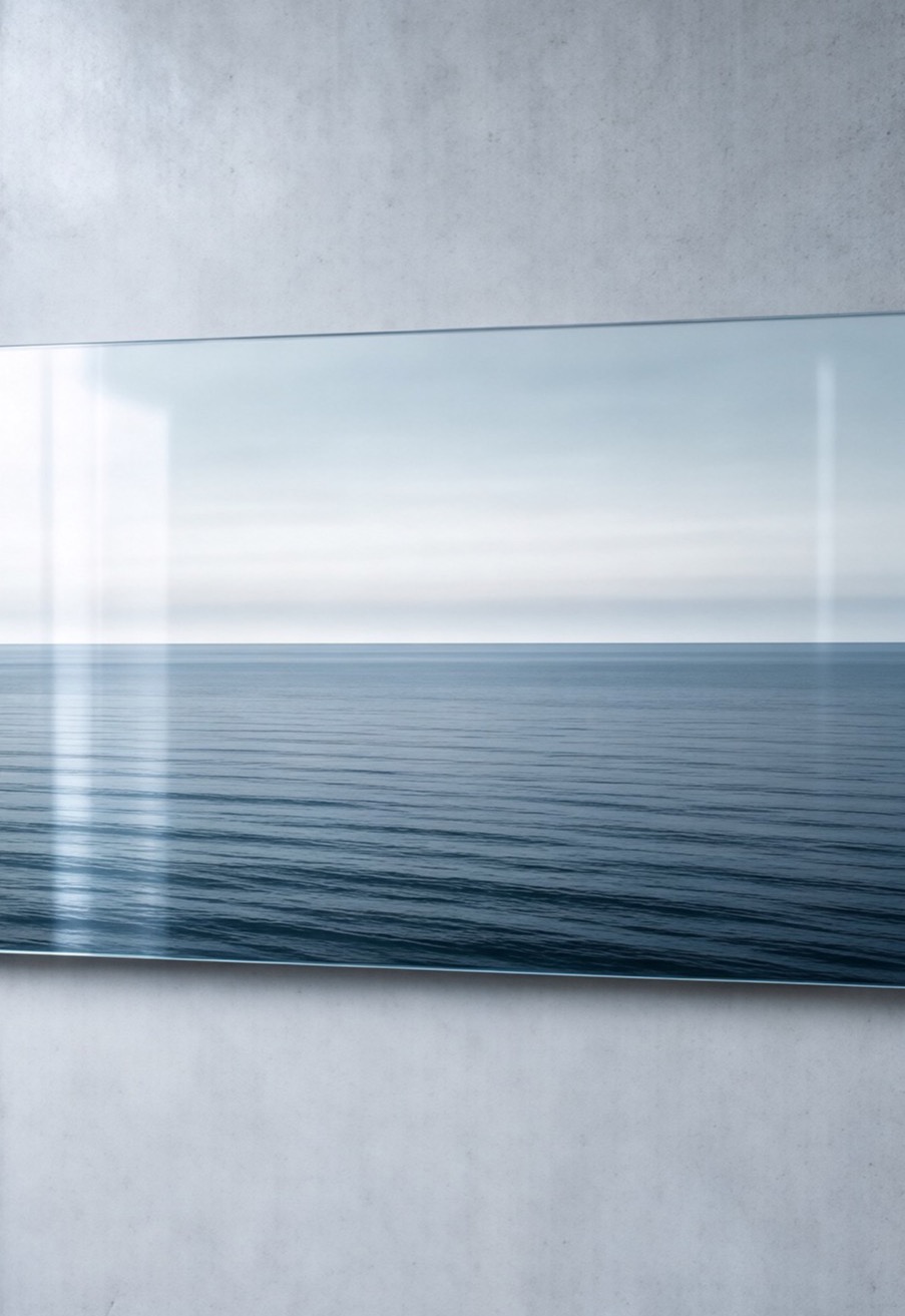 Glossy acrylic print of a minimal seascape, modern interior