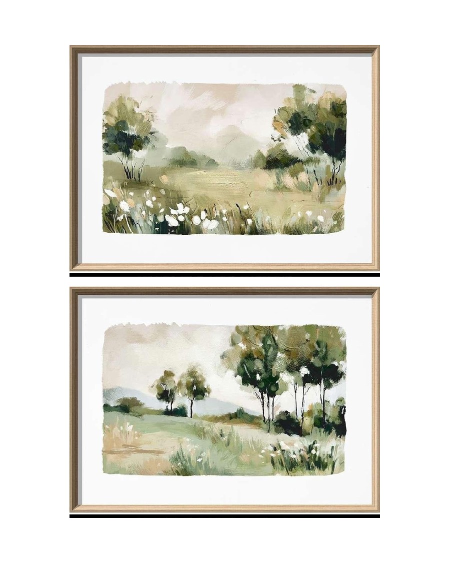 Golden Hour Duo — pastoral landscape pair in gilt frames