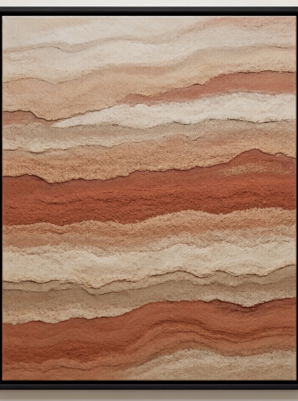 Terra Sediment — layered terracotta sediment texture painting, black frame